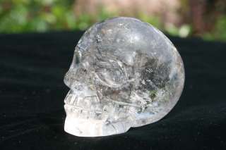 Rare black Tourmaline Quartz Rock Crystal Skull Carving，rainbows 