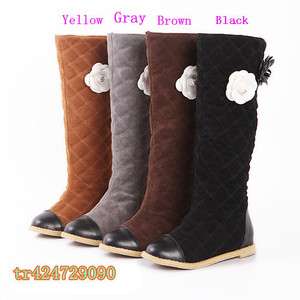 2011 New Arrival Womens Knee High Flowered Boots Low Heel Shoes US 