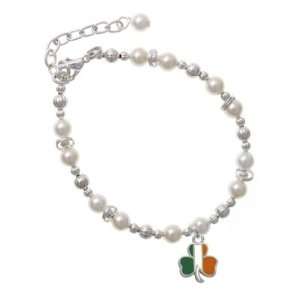  2 D Irish Flag Shamrock Czech Pearl Beaded Charm Bracelet 