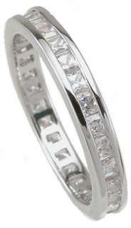   STERLING SILVER PRINCESS CUT ETERNITY RING BAND SIZE 5,6,7,8,9  