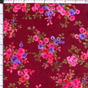 Rose Blossom Floral Flowers Burgundy Apparel Clothing Sewing Velour 