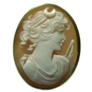   Master Carved Cameo Pin Pendant Goddess Diana Italian Shell Jewelry