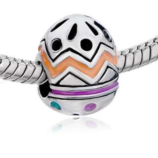 PUGSTER BEAD COLORFUL EGG EASTER DAY SILVER TONE CHARM FOR BRACELET 