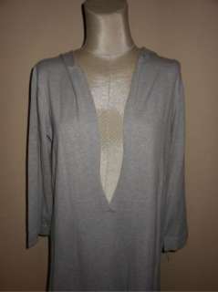 NWT Eileen Fisher Cotton Cashmere Dark Pearl Hooded V Neck Tunic 