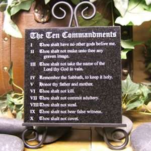 Ten Commandments 6x6 Lasered Black Granite Stone Plaque