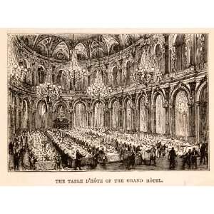 com 1882 Wood Engraving Dining Room Grand Hotel Paris Interior Table 