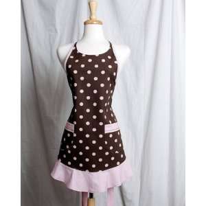  Bridgette Pink and Brown with Polka Dots Retro Apron