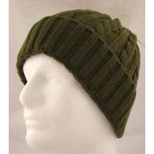   Heavy Braided Knit Winter Beanie Skull Ski Hat Green 