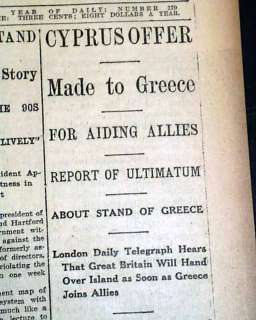   CYPRUS Greece Offer from World War I BRITAIN 1915 WWI Newspaper  