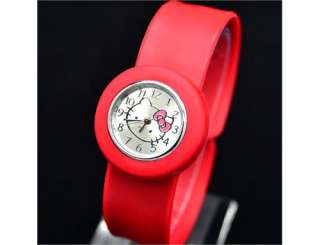 Fashion Hellokitty Silicone Sports Jelly Slap Quartz Wrist Watch Red 