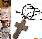 HOT Japan Korea Wooden Cross Leather Strap Necklace