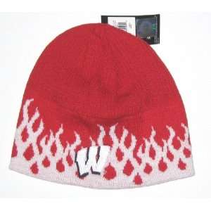   Badgers NCAA Adidas Flames Knit Beanie Hat