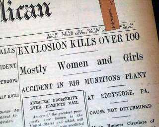 1917 EDDYSTONE PA Munition Factory Explosion Newspaper  