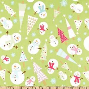   Merry Snowman Carnival Green Fabric By The Yard Arts, Crafts & Sewing