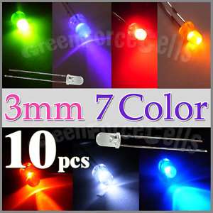 10 x 3mm Round 7 Color LED Light Emitting Diode Lamp  