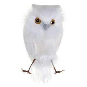  6.5 White Feathered Decorative Snow Owl Bird Figure