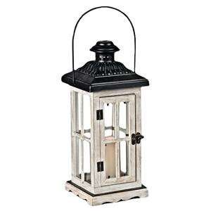 Gerson 38547   15 White Washed Wood and Metal Lantern Melted Edge LED 