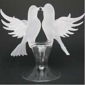  White Doves Lovebirds Blown Glass Wedding Cake Topper 
