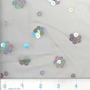  56 Wide White Tulle with Prism Sequin Flowers Fabric By 