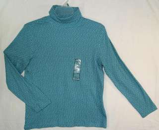   Size Large Turtleneck Shirt Long Sleeve Pullover Cotton Teal NWT 4365