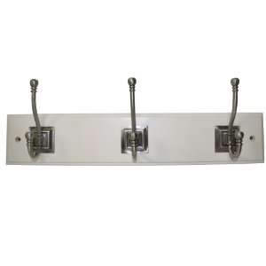   Hook Rail with 3 Large Coat and Hat Hooks, White and Satin Nickel