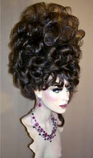 Drag Queen Wig Tall Brown Updo French Twist Curls  