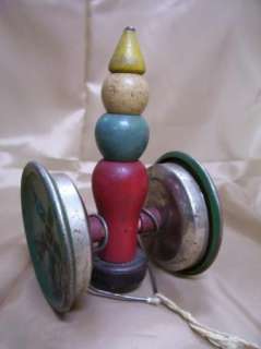 Antique Tin Wheeled & Wood Pull Toy  