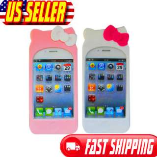   Pink Hello Kitty Silicone Soft Case Cover For iPhone 4 4G 4S  