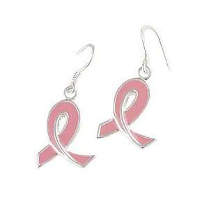  Pink Enamel Breast Cancer Ribbon Earrings Pacifc Silver 