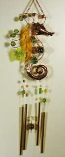 Tropical Sea Reef Sea Horse Art Glass Metal Wind Chime  