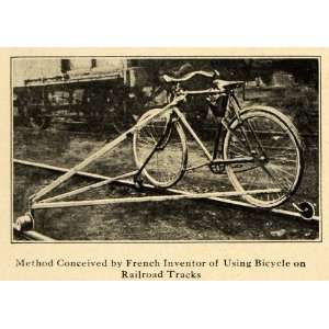  1920 Print French Inventor Bicycle Railroad Tracks Bike 