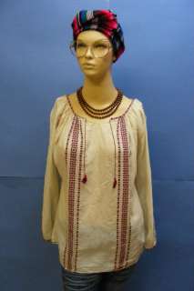 Stunning Vintage Gauzy ROMANIAN Embroidered Folk Ethnic Peasant Blouse 