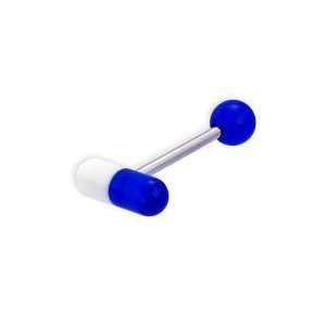 Stainless Steel with UV White/Blue Pill Barbell   14G   Sold as a Pair 