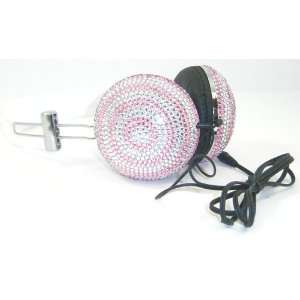   Circle Pink and Silver Crystal Rhinestone Bling DJ Over Ear Headphones