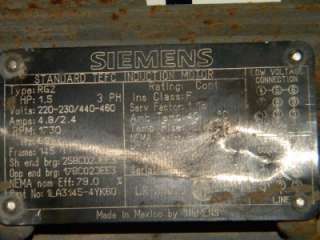 Siemens Standard 1.5 HP 1730 RPM Induction Motor  