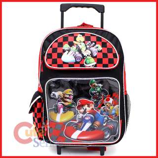 Wii Super Mario Kart School Roller Backpack Rolling Bag 16 Large 