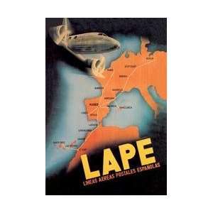 LAPE   Spanish Postal Airlines European Routes 12x18 Giclee on canvas