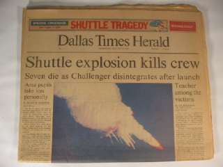January 1986 Dallas Times Herald Shuttle Challenger Explosion Kills 