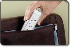 You can easily slip this mini surge protector into your laptop bag or 