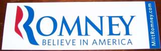 MITT ROMNEY GOP President Official 2012 Bumper Sticker Decal BELIEVE 