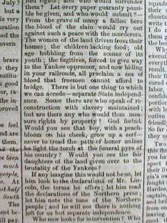   Civil War newspaper JEFFERSON DAVIS SPEECH on WHY CONFEDS FIGHT  