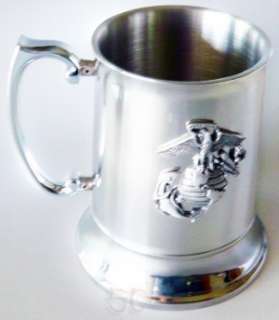 USMC Marine Corps Stein Stainless Steel w Pewter Eagle Globe Anchor 