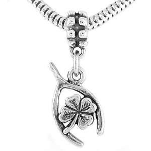  Silver One Sided Lucky Wishbone and Shamrock Dangle Bead Jewelry