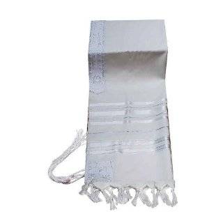100% Wool Tallit Prayer Shawl in White and Silver Stripes Size 24 L X 