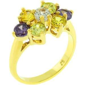  14k Gold Bonded Cz Ring with Round Cut Purple, Light Green 