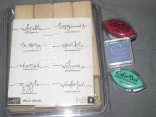 Stampin Up WARM WORDS RUBBER STAMP SET, NEW   PLUS 3 INK PADS  