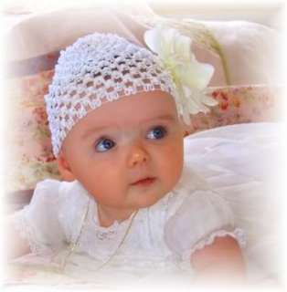 Christening white hat headband beanie rose dress 00 0  
