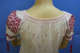 Vintage BURGUNDY White Silk Hand Embroidered ROMANIAN Ethnic Blouse 