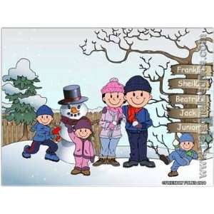 Personalized Name Print   Christmas Snowman Family   Couple with 2 
