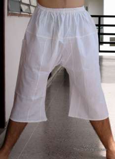 White Thailand Sadaw Baggy 3/4 Leg Peasants Pants L  